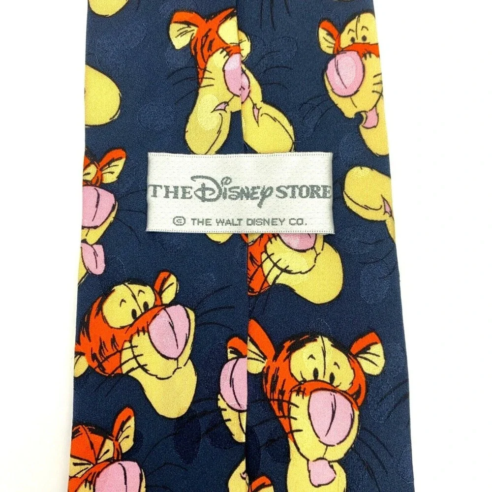 The Disney Store Tie Navy Blue Tiger Faces 100% Silk Hand Made in Korea Necktie